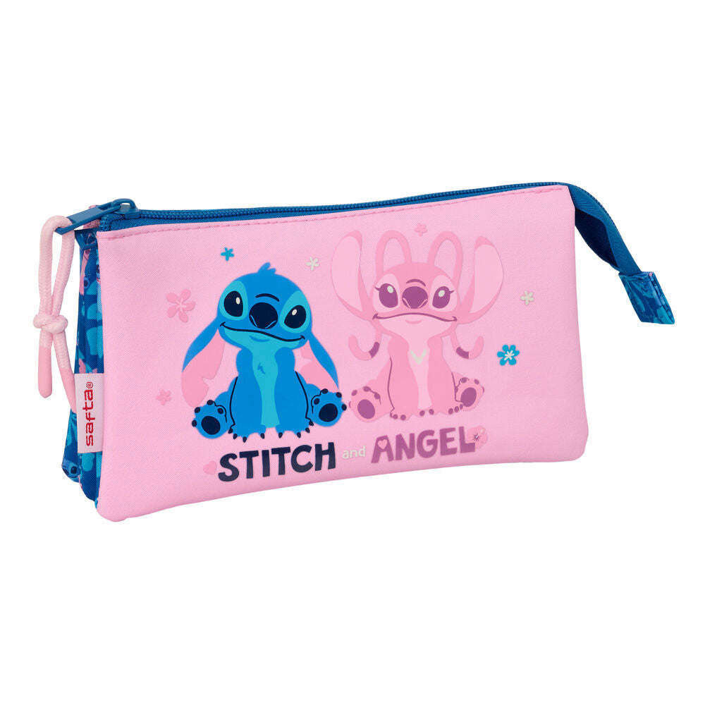Portatodo triple rosa y azul de Stitch y Angel Disney