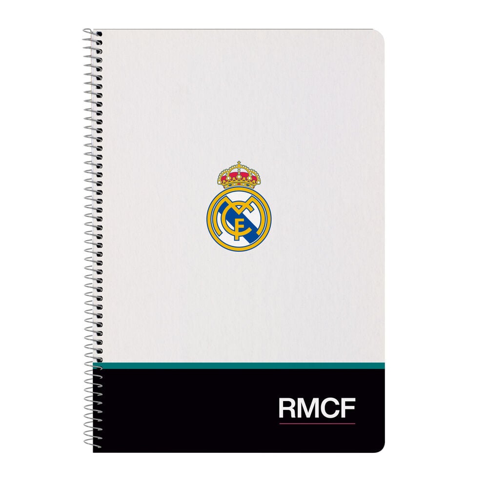 Cuaderno A4 Real Madrid SAFTA con escudo y espiral metálica