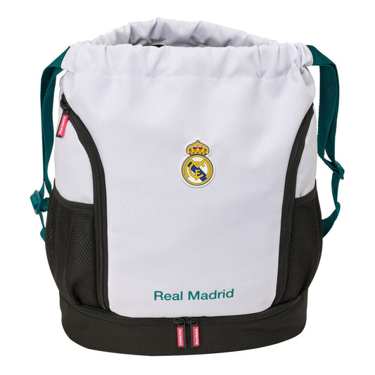 Saco mochila Real Madrid blanco y negro con escudo frontal