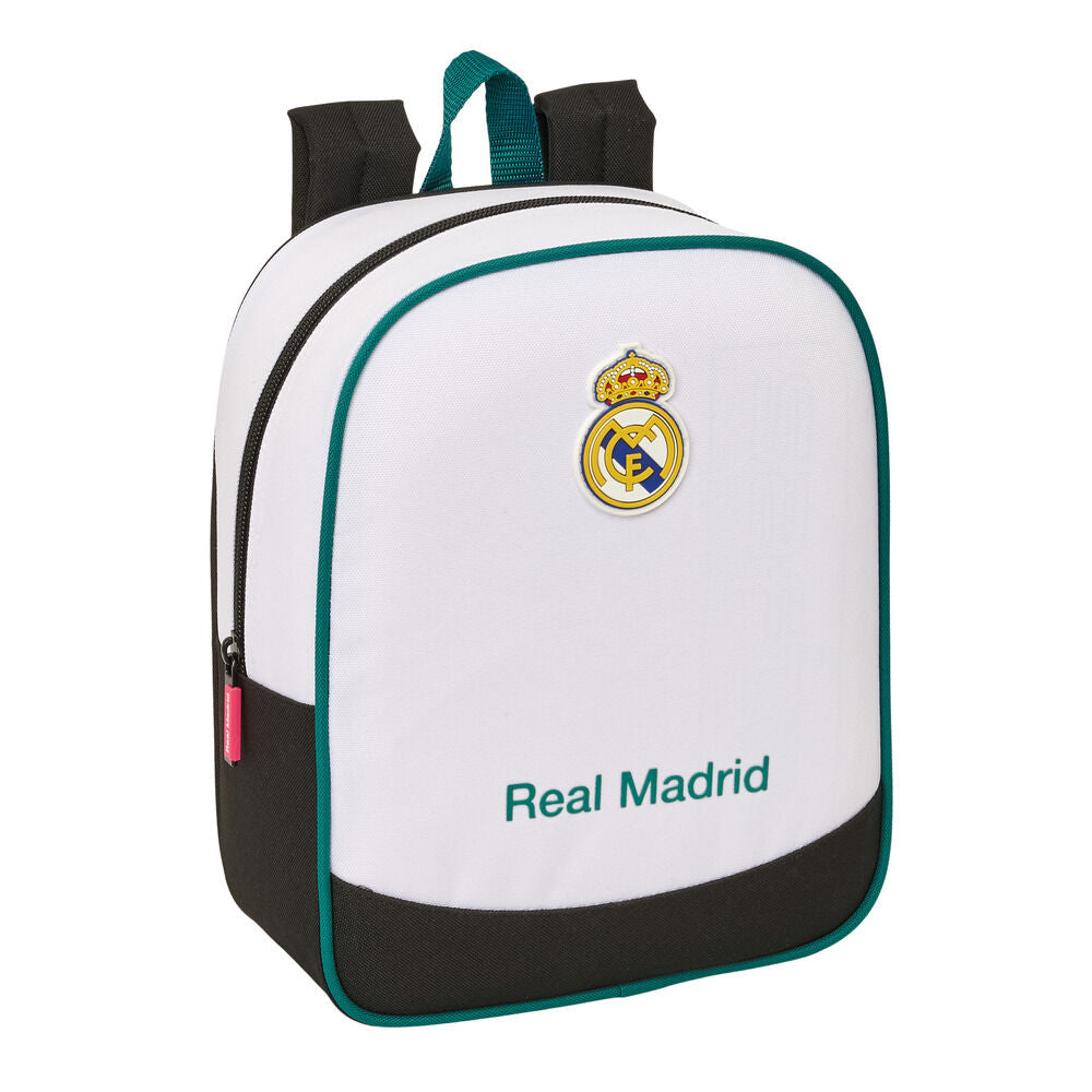 Mochila escolar Real Madrid blanca de SAFTA con detalles verde azulado