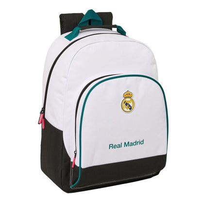 Mochila escolar Real Madrid 26/27 blanca y negra de 42 cm