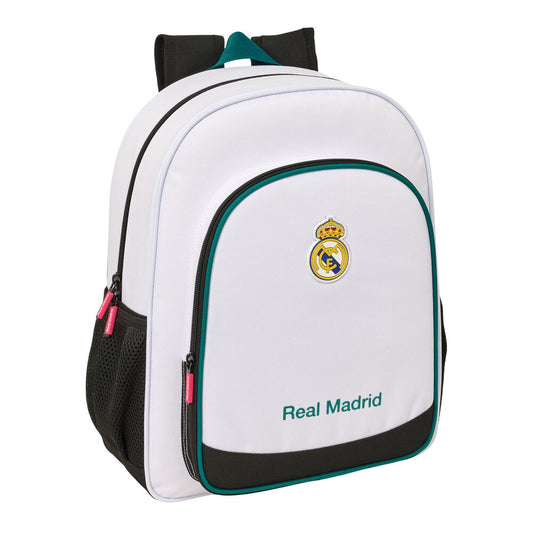Mochila Real Madrid 26/27 blanca de 38 cm con bolsillos laterales