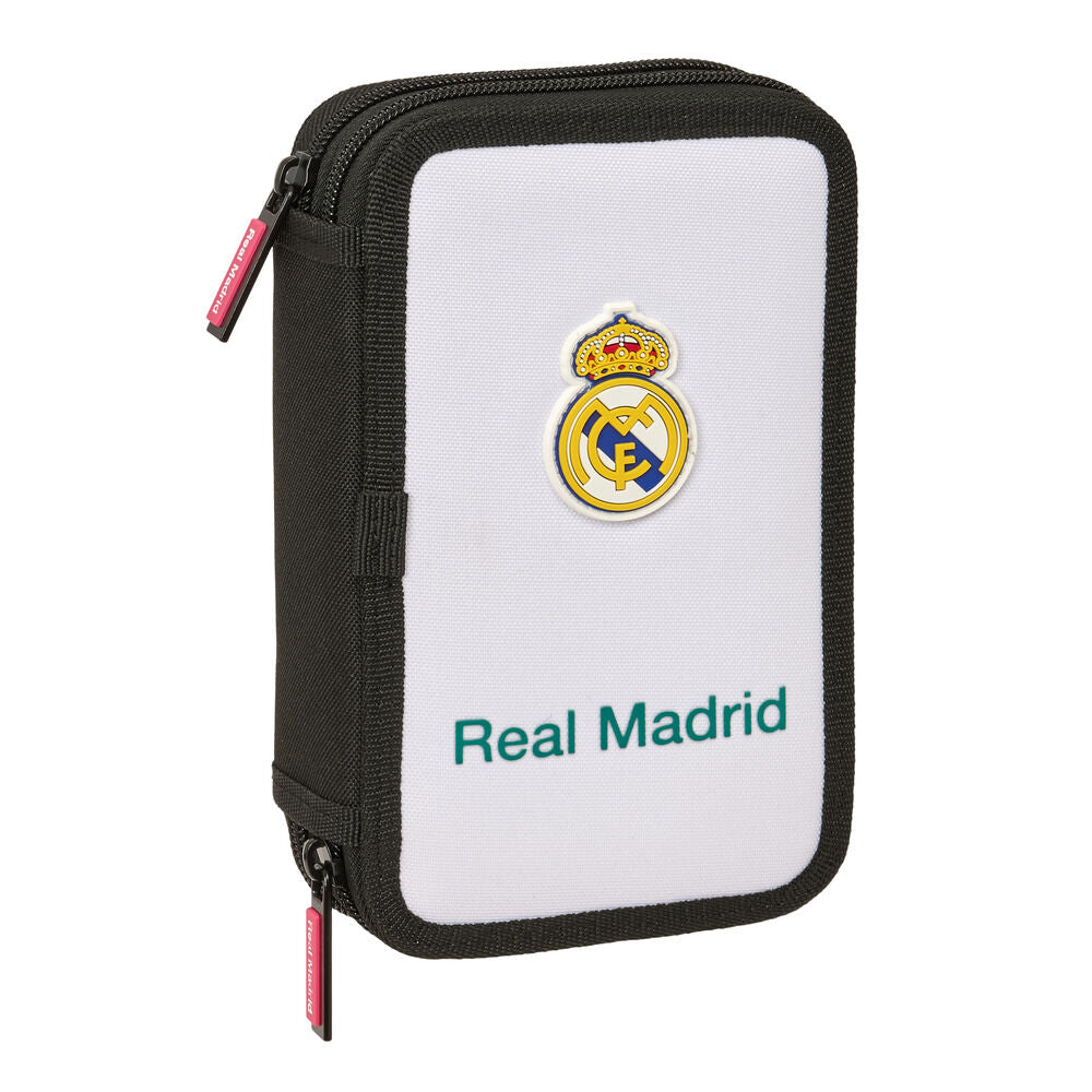 Plumier doble Real Madrid SAFTA blanco y negro con dos compartimentos