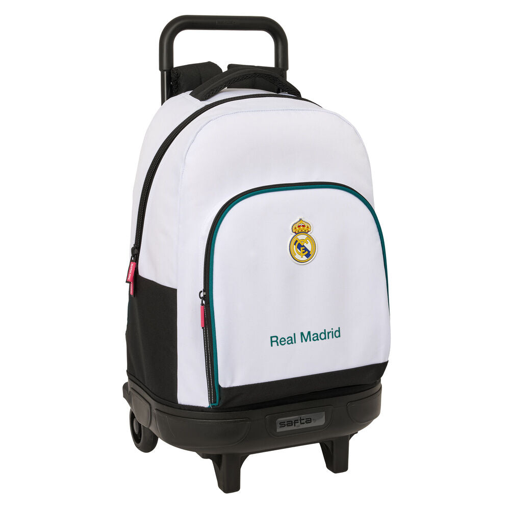Trolley mochila extraíble blanco del Real Madrid con ruedas y asa telescópica