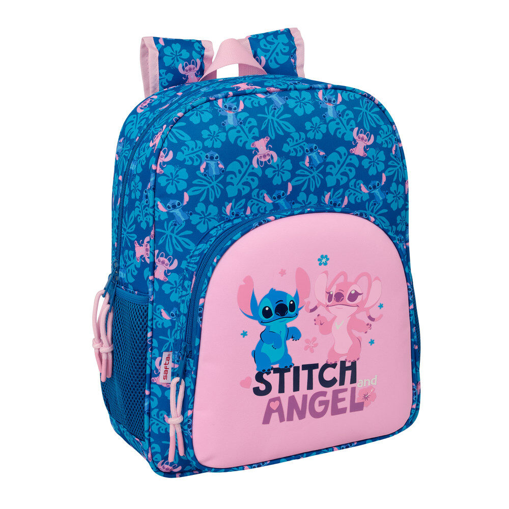 Mochila escolar Disney de Stitch y Angel en azul y rosa