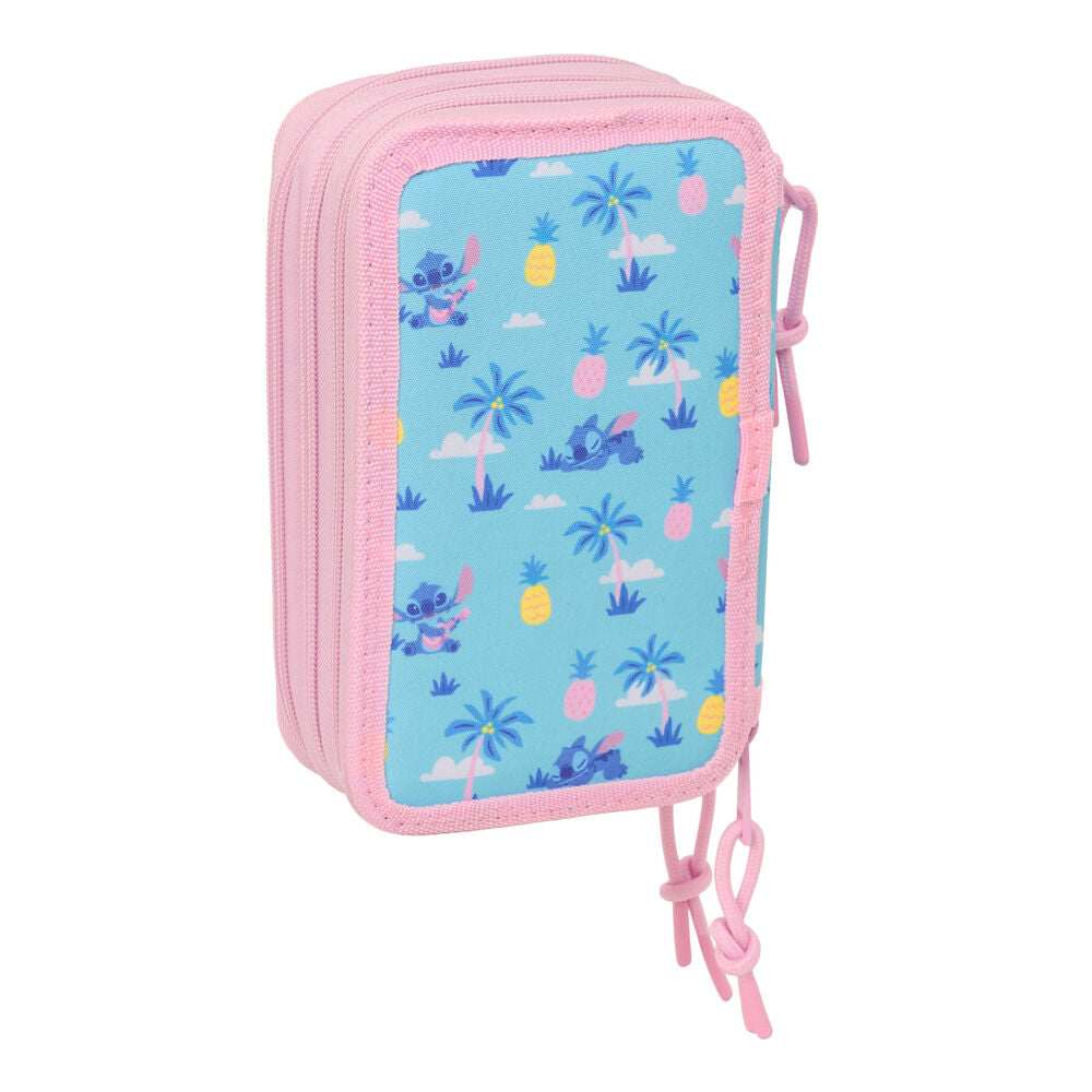 Plumier triple Stitch Disney rosa y turquesa con material escolar - 2