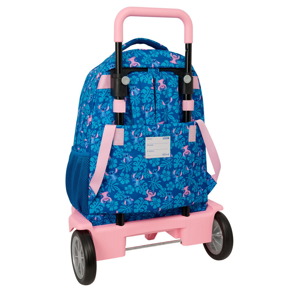 Trolley mochila azul y rosa de Stitch Disney con carro - 2