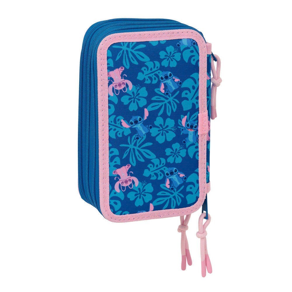 Plumier triple rosa y azul de Stitch Disney con material escolar - 2