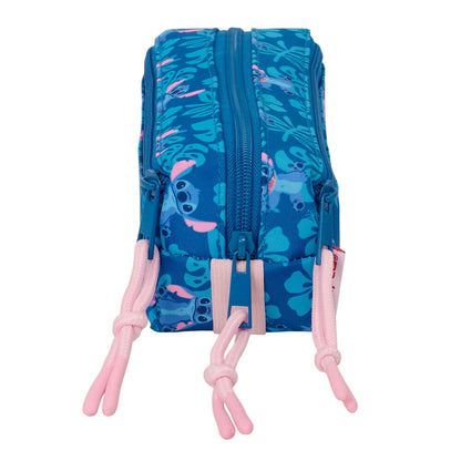 Portatodo triple azul de Stitch Disney con cremalleras rosas - 2