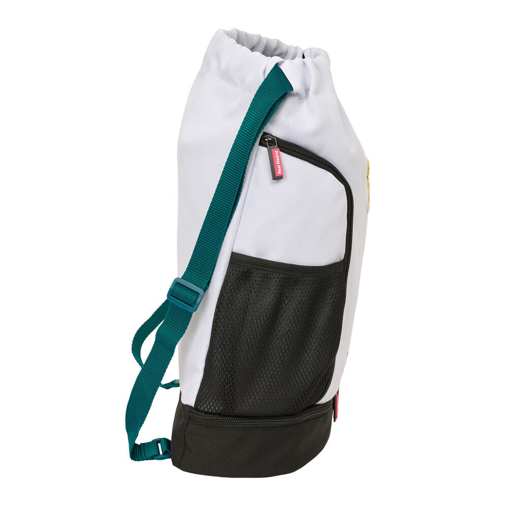 Saco mochila Real Madrid blanco y negro con escudo frontal - 3