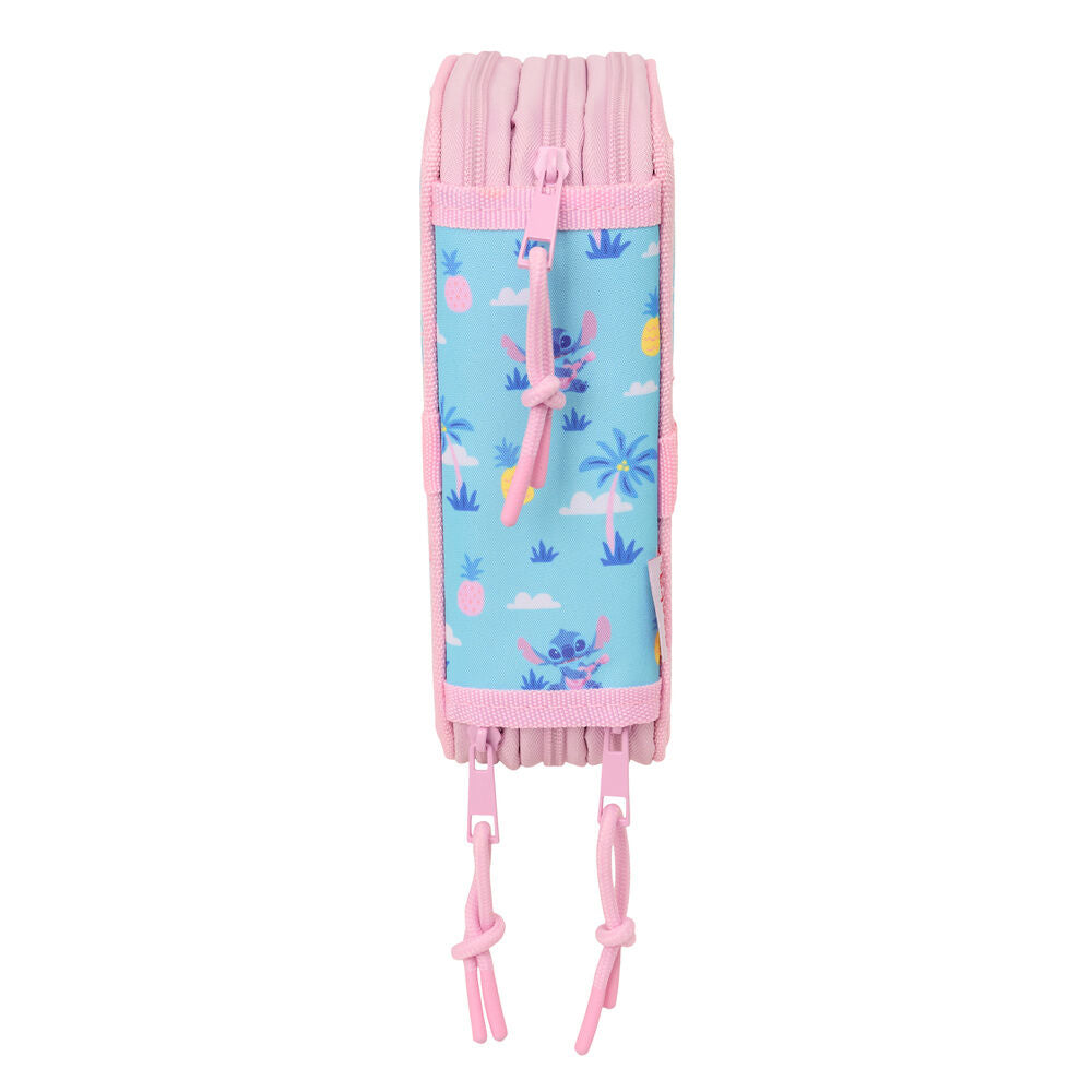 Plumier triple Stitch Disney rosa y turquesa con material escolar - 3