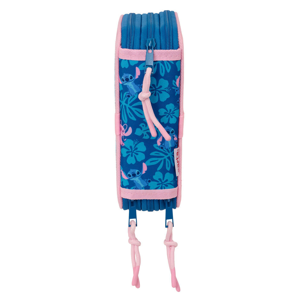 Plumier triple rosa y azul de Stitch Disney con material escolar - 3
