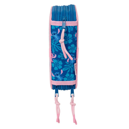 Plumier triple rosa y azul de Stitch Disney con material escolar - 3