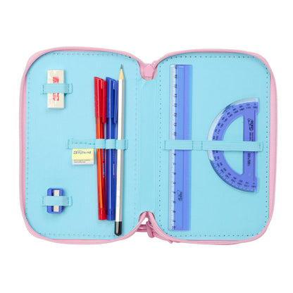 Plumier triple Stitch Disney rosa y turquesa con material escolar - 4