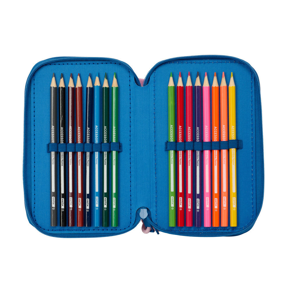 Plumier triple rosa y azul de Stitch Disney con material escolar - 5