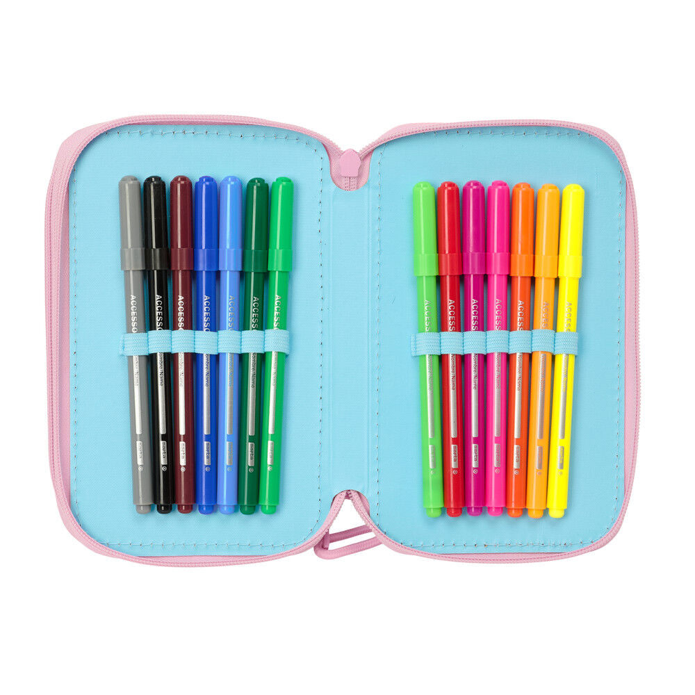 Plumier triple Stitch Disney rosa y turquesa con material escolar - 6
