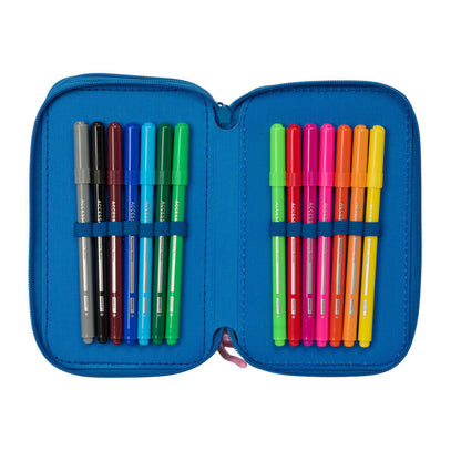 Plumier triple rosa y azul de Stitch Disney con material escolar - 6