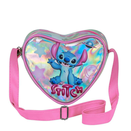 Bolso bandolera de corazón Stitch Disney rosa con acabado iridiscente