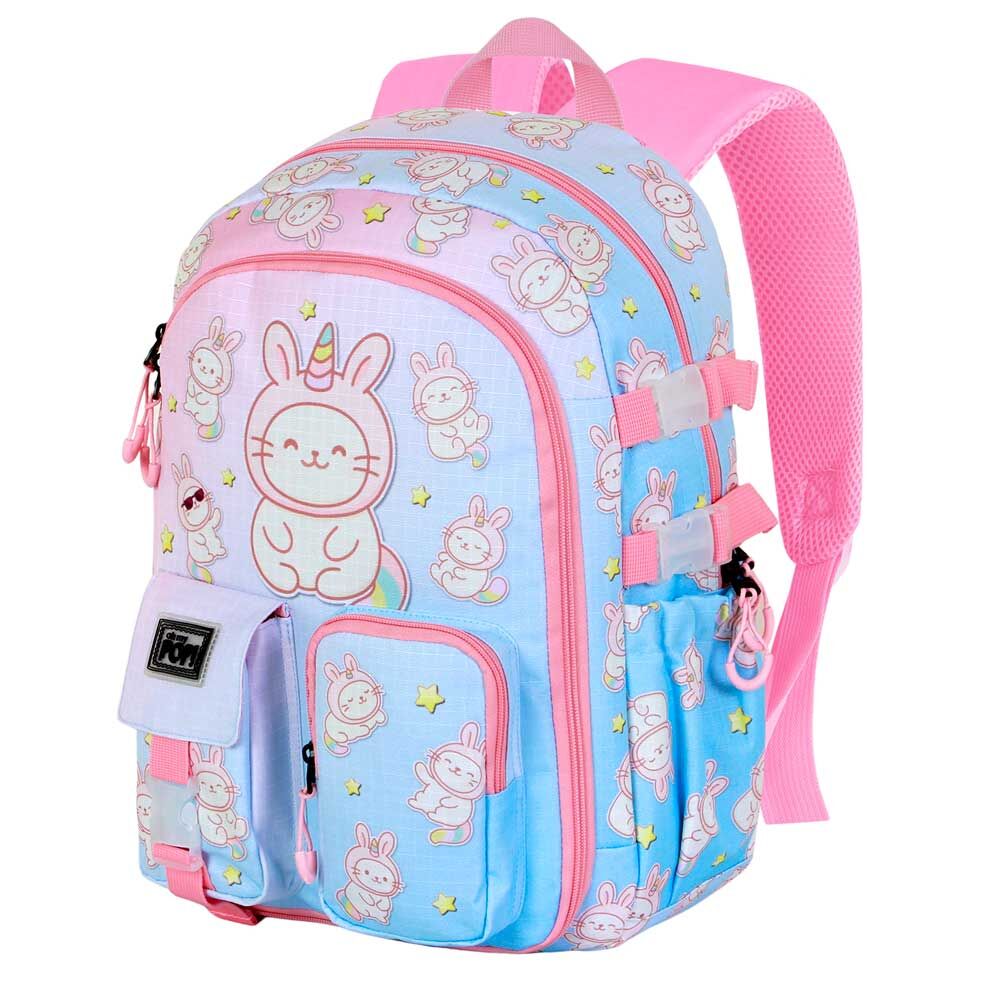 Mochila Bunicat Oh My Pop! azul y rosa con estampado de conejitos