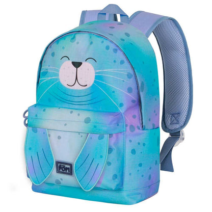 Mochila Sealy Oh My Pop! turquesa y lila con diseño de gato