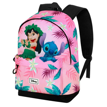 Mochila rosa de Stitch y Lilo con estampado tropical