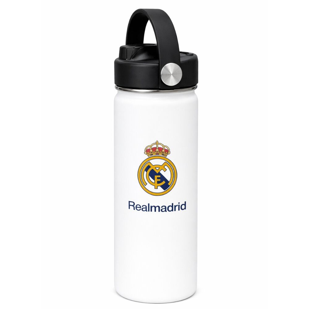 Botella térmica blanca Real Madrid SAFTA de 530 ml con tapa negra