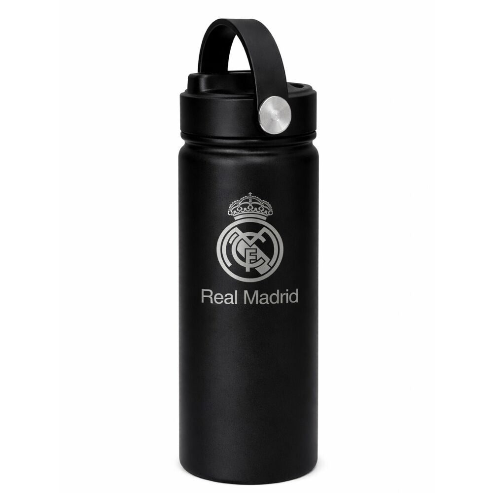 Botella térmica negra Real Madrid de 600 ml con asa