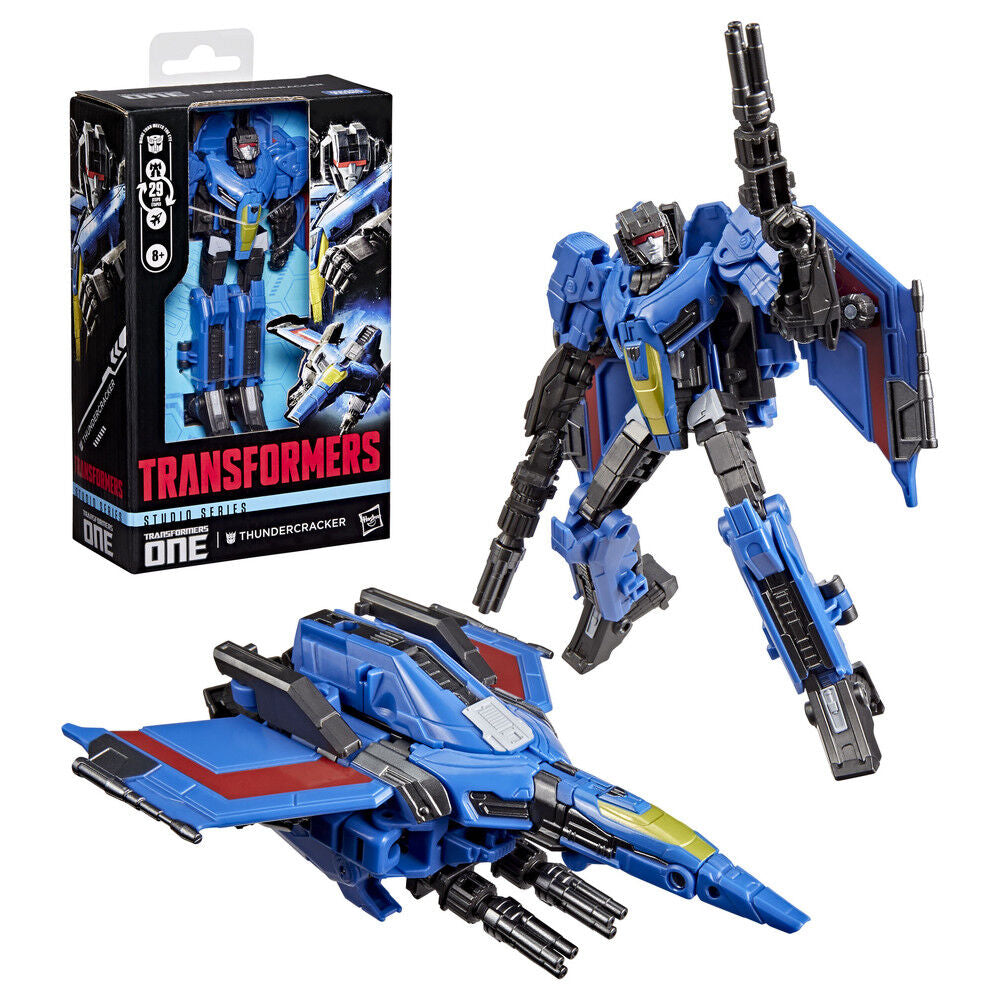Figura articulada Thundercracker de Transformers One en azul y negro
