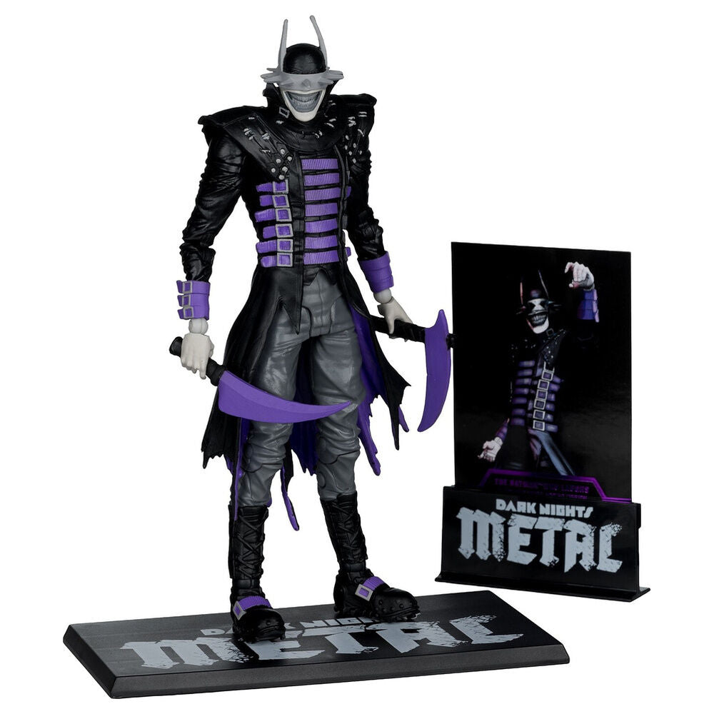 Figura The Batman Who Laughs de DC Comics en negro y morado con base