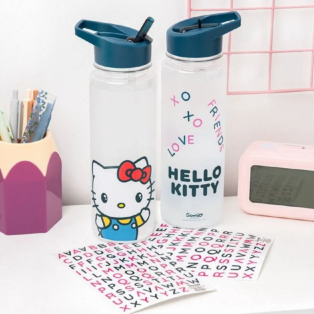 Botella Hello Kitty de 650 ml con pajita y pegatinas