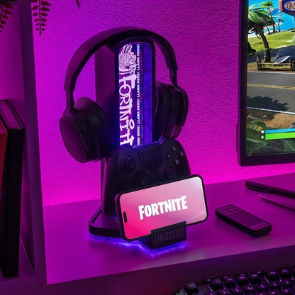 Soporte Fortnite 3 en 1 con auriculares, controlador y luz RGB