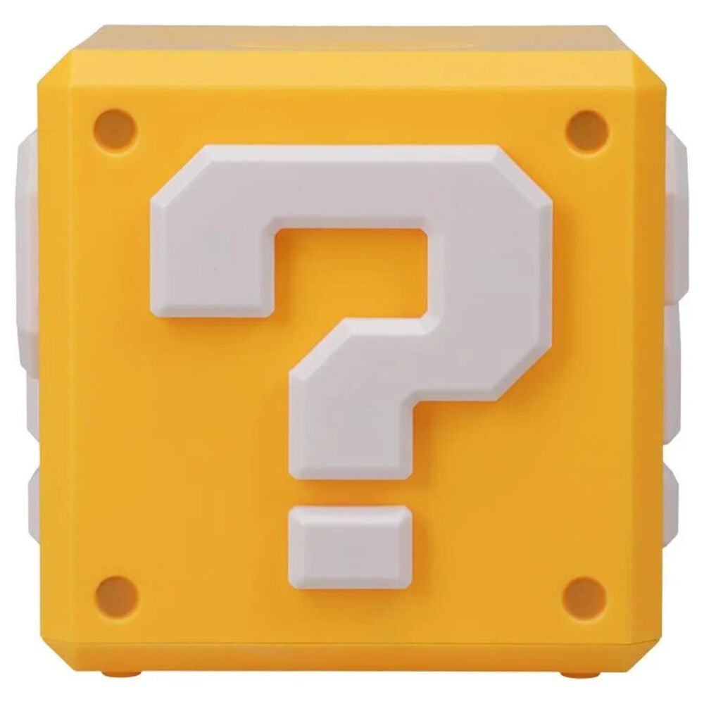 Hucha amarilla Question Block de Super Mario con signo de interrogación blanco
