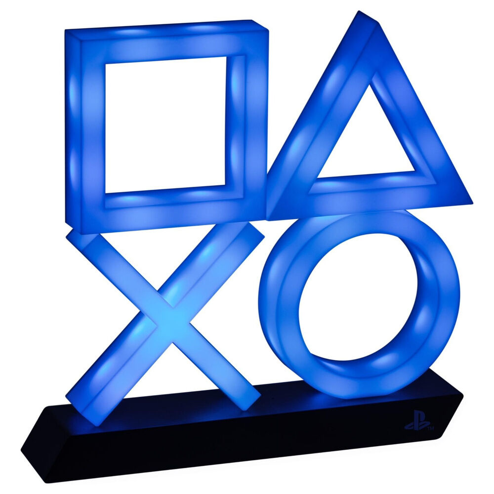 Lámpara Icon XL PlayStation PS5 azul con símbolos sobre base negra