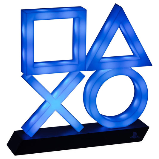 Lámpara Icon XL PlayStation PS5 azul con símbolos sobre base negra