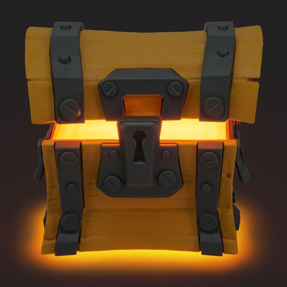 Lámpara cofre de Fortnite abierta en naranja y gris - 2