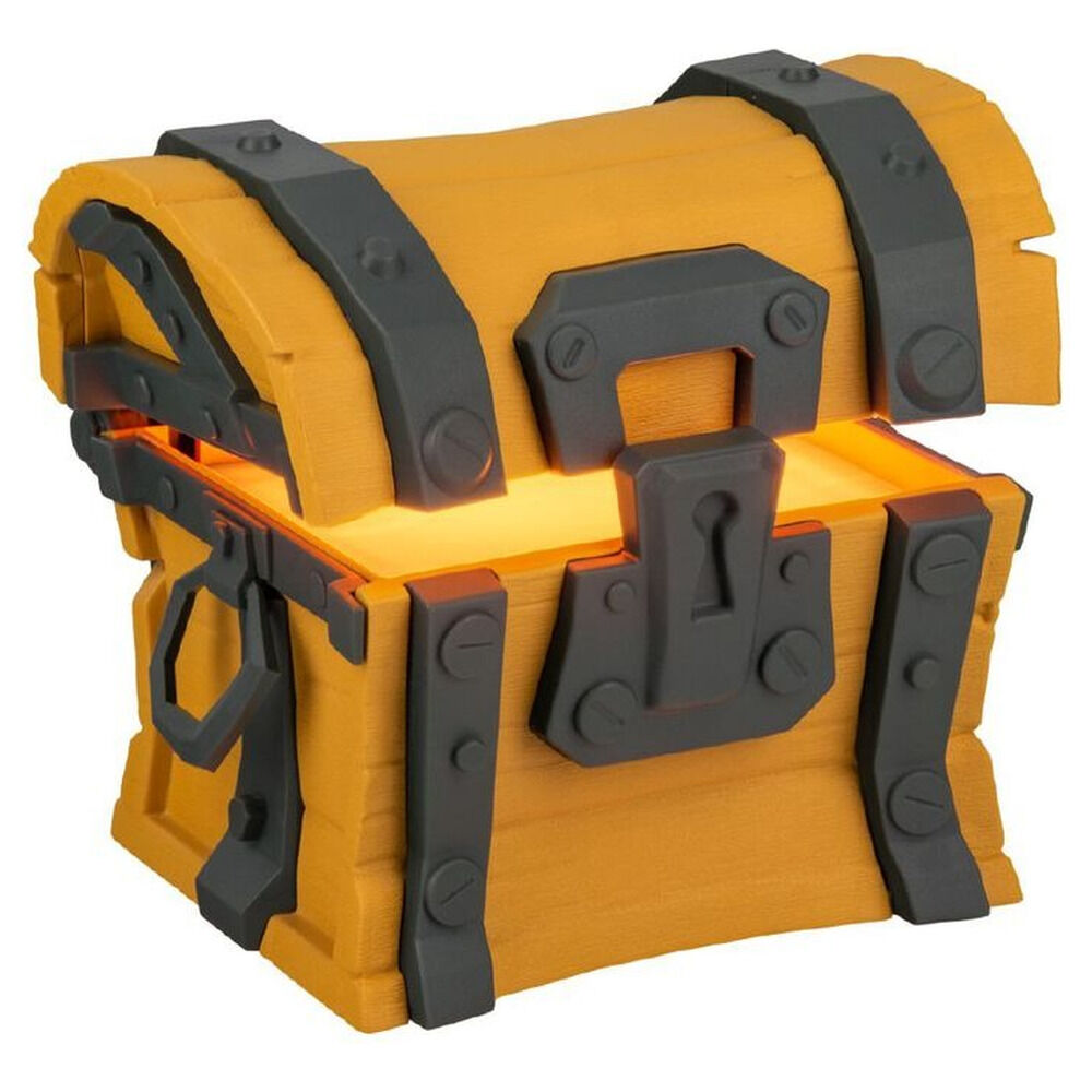 Lámpara cofre de Fortnite abierta en naranja y gris - 3