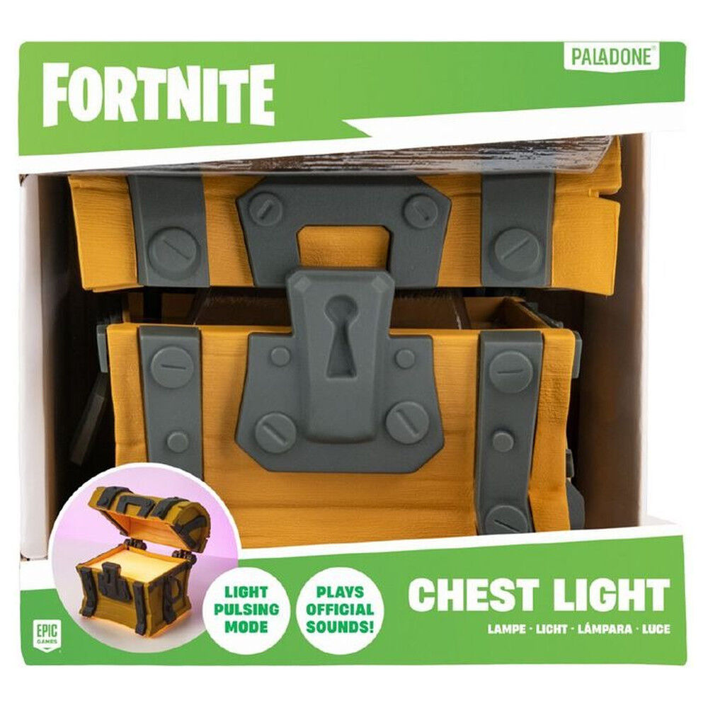 Lámpara cofre de Fortnite abierta en naranja y gris - 4
