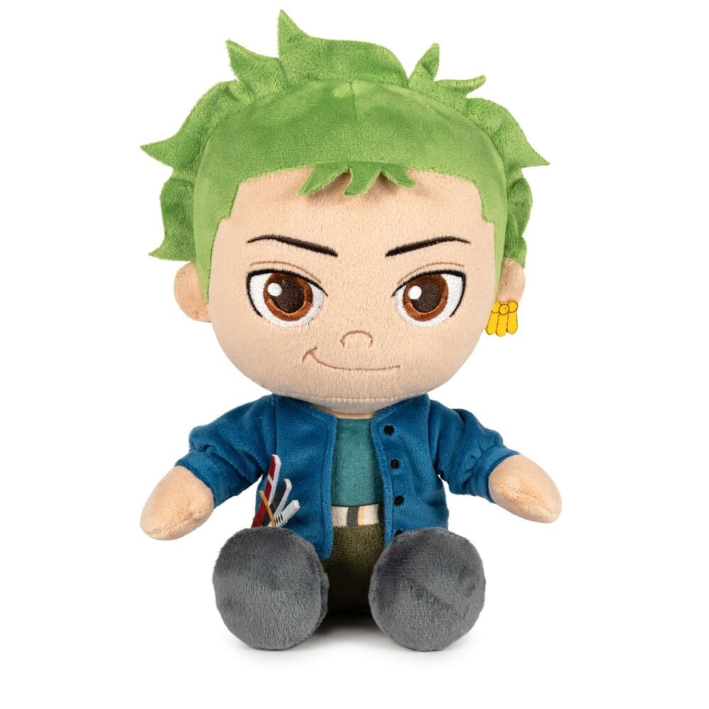 Peluche de Zoro de One Piece con cabello verde y chaqueta azul