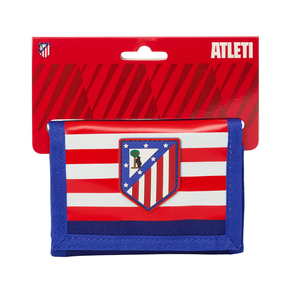 Billetera roja y blanca del Atlético de Madrid con escudo frontal