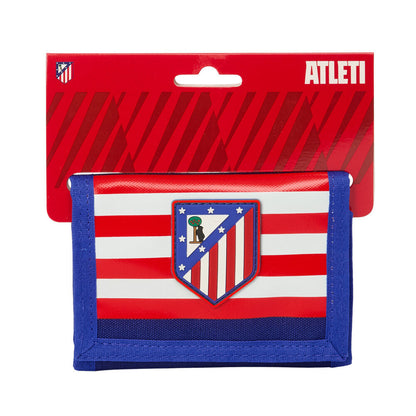 Billetera roja y blanca del Atlético de Madrid con escudo frontal