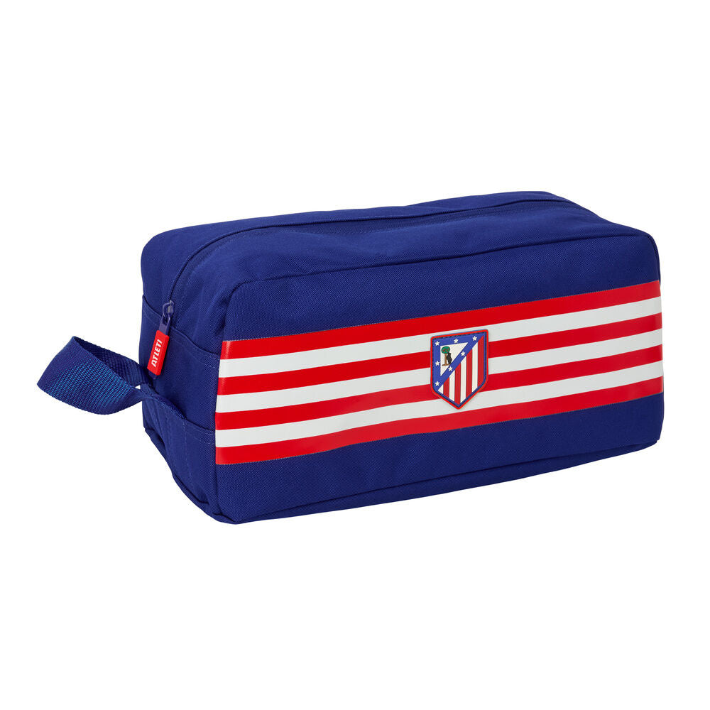 Zapatillero SAFTA del Atlético de Madrid azul marino con franjas rojas y blancas