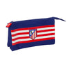 Portatodo triple azul del Atlético de Madrid con franjas rojas y blancas
