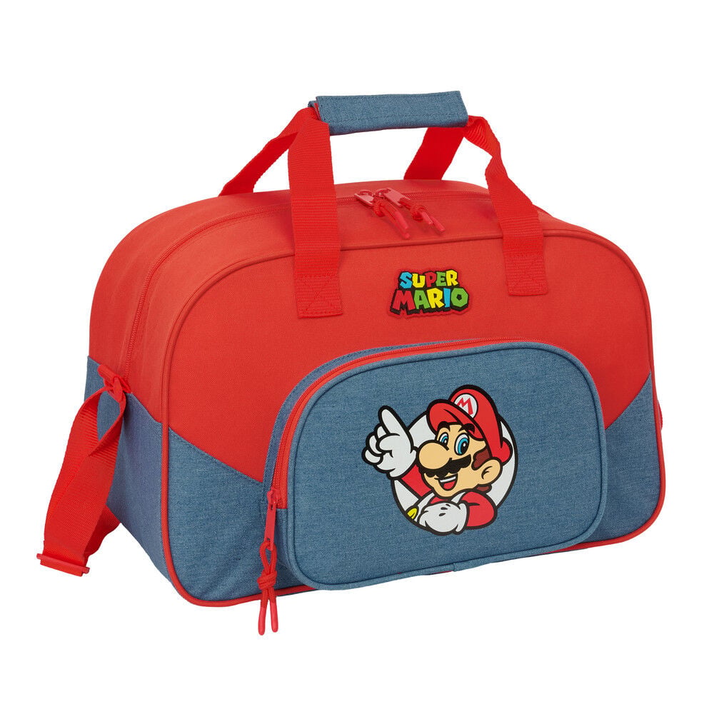 Bolsa de deporte roja y azul de Super Mario con bolsillo frontal
