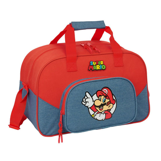 Bolsa de deporte roja y azul de Super Mario con bolsillo frontal