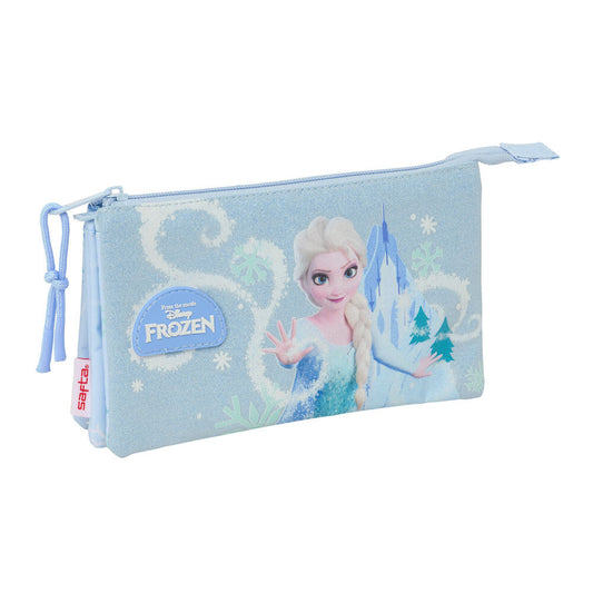 Portatodo triple Frozen Disney azul con Elsa y tres compartimentos