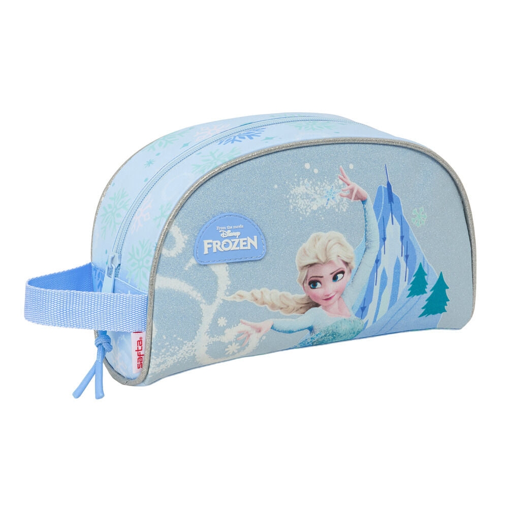 Neceser azul Frozen Disney con ilustración de Elsa y castillo helado