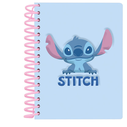 Cuaderno azul con anillas rosas y diseño de Stitch Disney