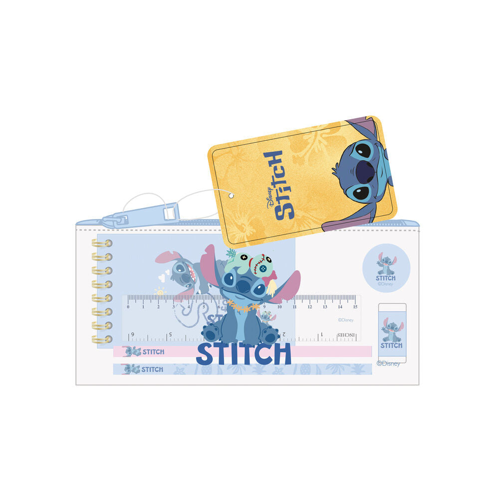 Set de papelería Stitch Disney con portatodo transparente y material escolar