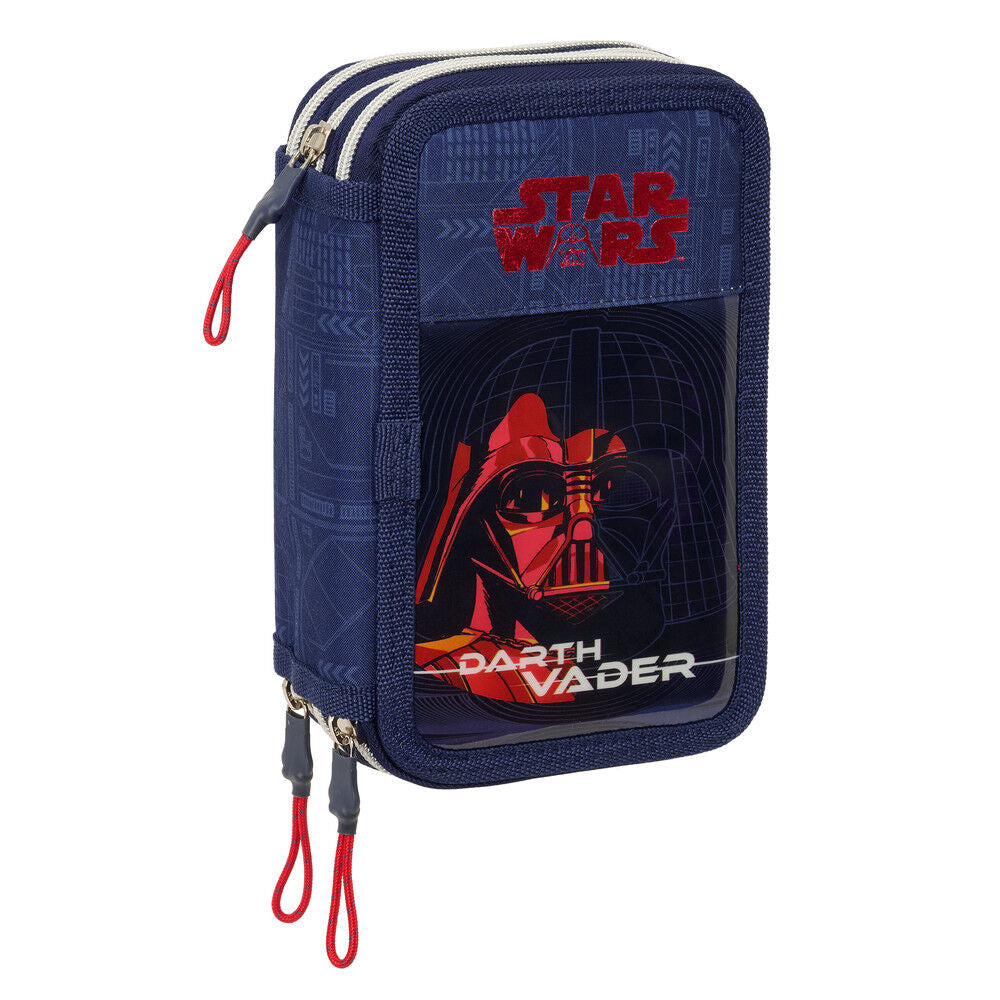 Portatodo triple Darth Vader Star Wars azul con material escolar