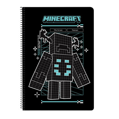 Cuaderno A4 de espiral Minecraft Screen con portada negra y personaje geométrico